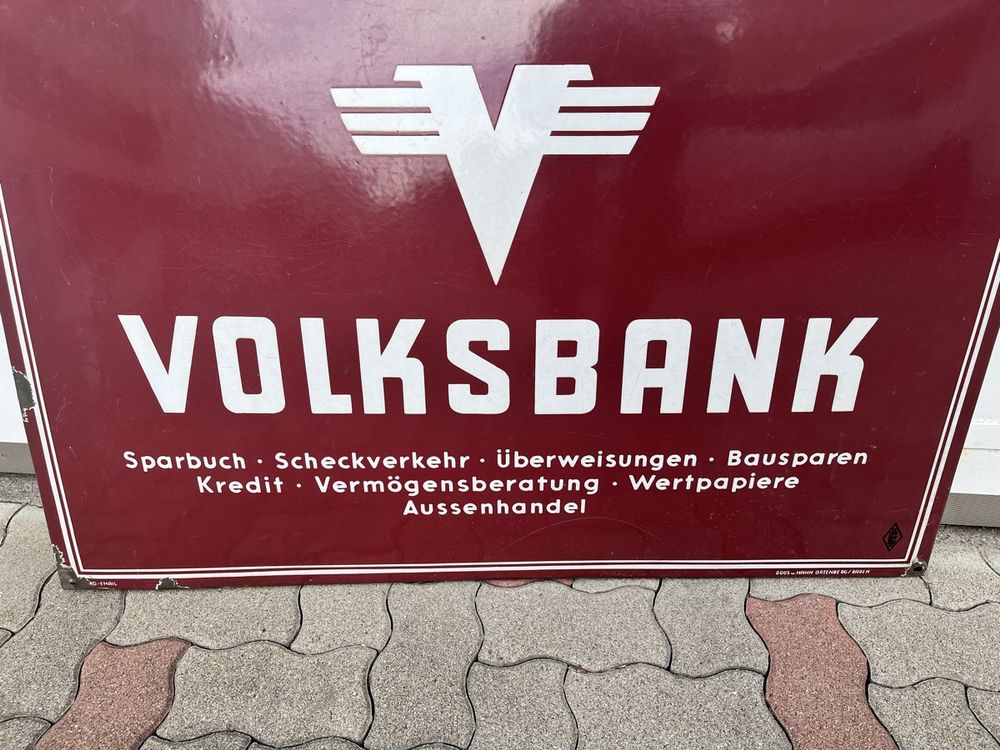 Insegne: Riesiges Email Emaille Schild Volksbank 50er Jahre 117x78 cm – Usato da Hefenhofen venduto da n0rt0n 2