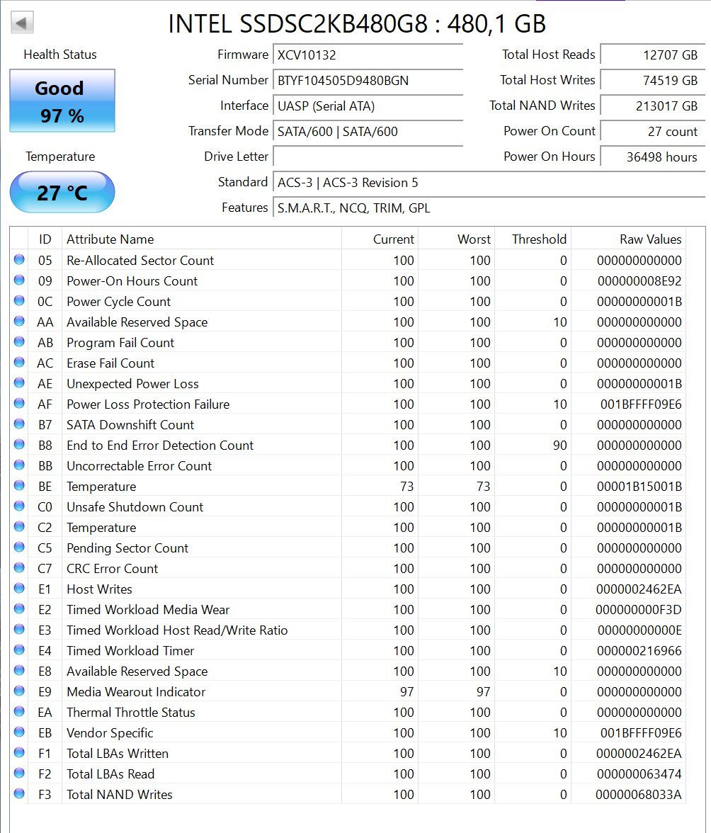 Intel Harddisks: Intel SSD 480GB 2.5" SATA SSD – Gebraucht aus Glattpark(Opfikon) von Golghot92 1