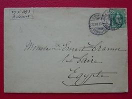 1893: 73C auf Brief von GENEVE mit Destination ÄGYPTEN, R!