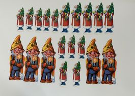 Weihnachtsmann und Zwerge Papier Deko Lebkuchengebäck 80er