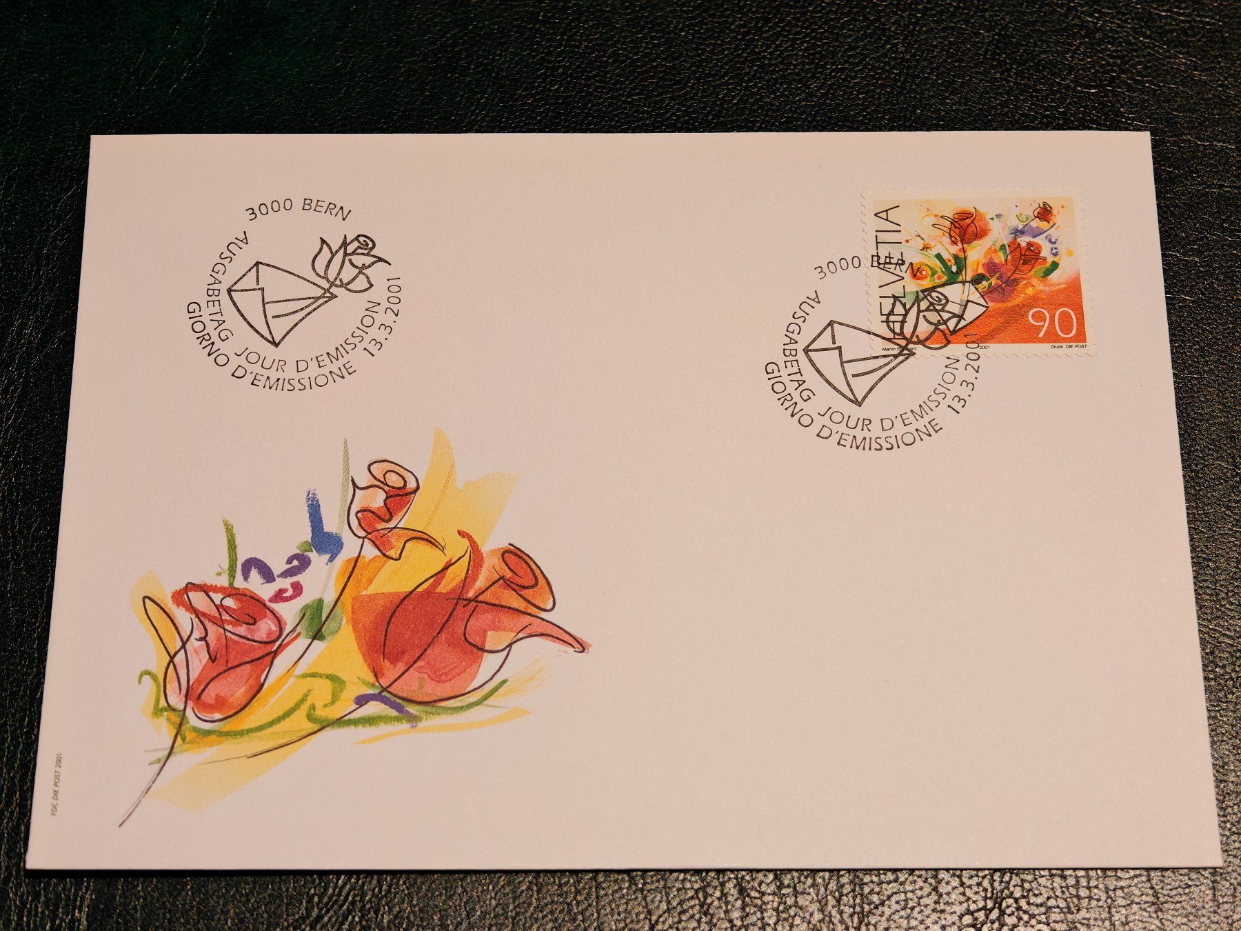 Tutti i francobolli: Ersttagsbrief, Blumenmalerei (Martin Eberhard), 2001, Bern – Usato da Zuerich venduto da Antiquarium