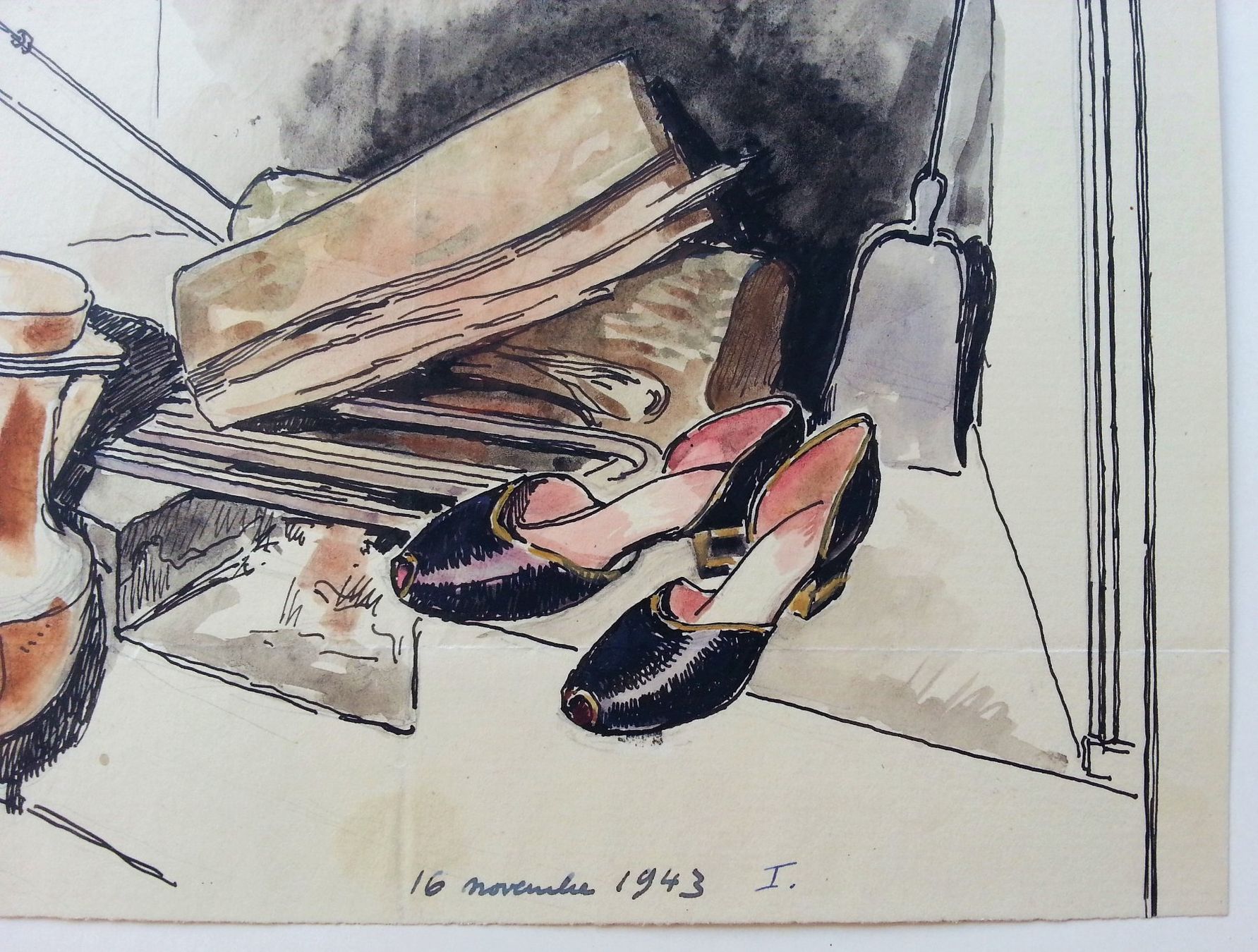 Gemälde: Tuschezeichnung Stillleben Kamin, 1943 – Gebraucht aus Oberriet SG von Manick 2