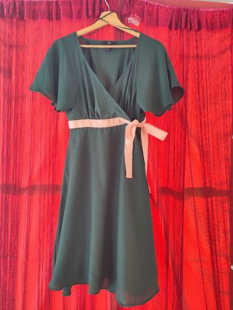 H&M Wickelkleid Damen Gr. 36 | Smaragdgrün | A-Linie | Rosa