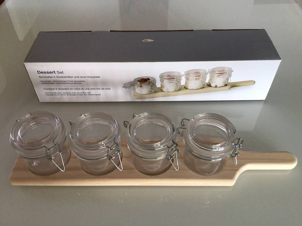 Set di piatti: Dessert Set / Dipschalen Set auf Holzbrett Neu – Nuovo e nell'imballaggio originale da Lufingen venduto da slowflyer1