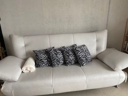 Ledersofa – cremeweiss/elfenbein, neuwertig