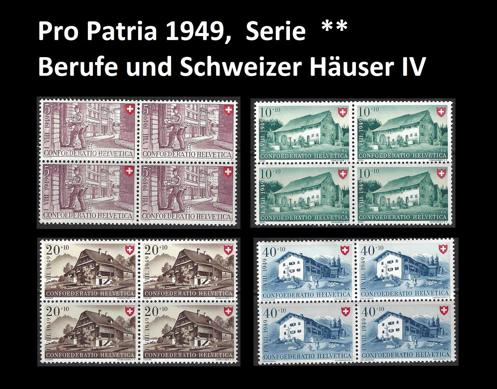 Tutti i francobolli: Pro Patria 1949 Serie, Viererblöcke postfrisch – Usato da Baar venduto da W47