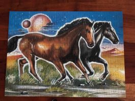 Adventskalender Puzzle, brauner und Rappe galoppieren,Prärie