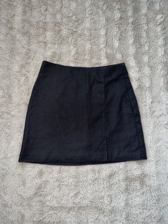Mini mixed linen black skirt XS with side cut on the leg 