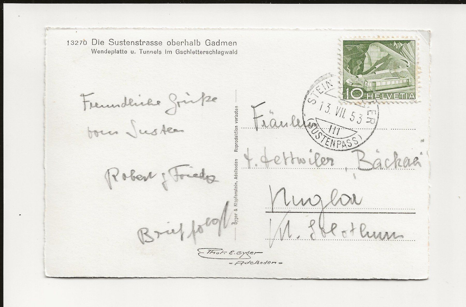 Cartoline postali: AK 1953 Sustenstrasse ob Gadmen mit Postauto – Usato da Greifensee venduto da 315WDO 1