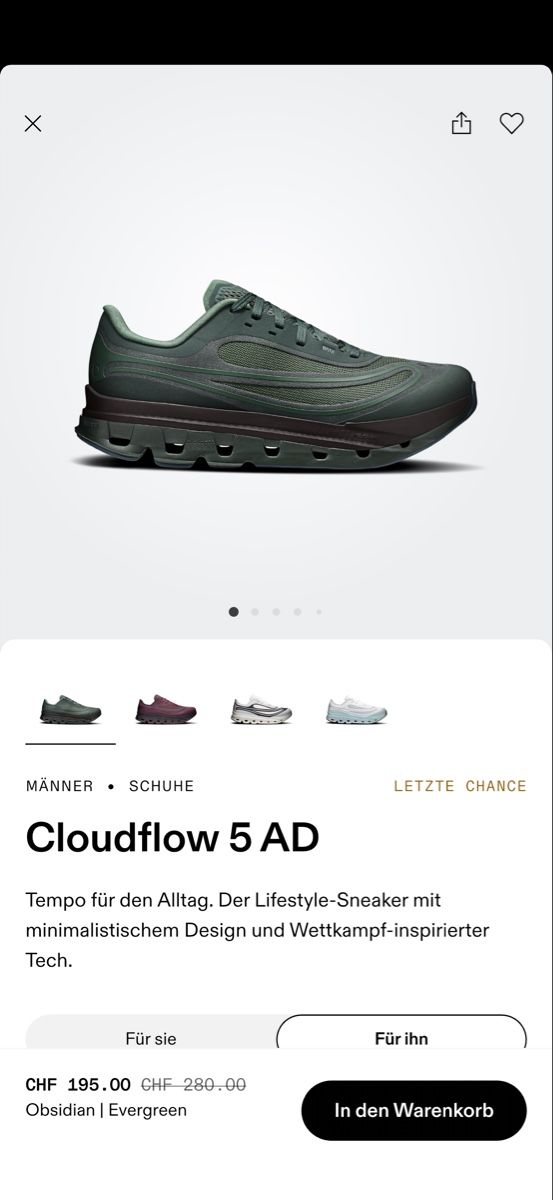On Herrenschuhe: On Cloudflow 5 AD Obsidian Evergreen EU 44 – Neu (gemäss Beschreibung) aus Oberengstringen von can_5gxb 3