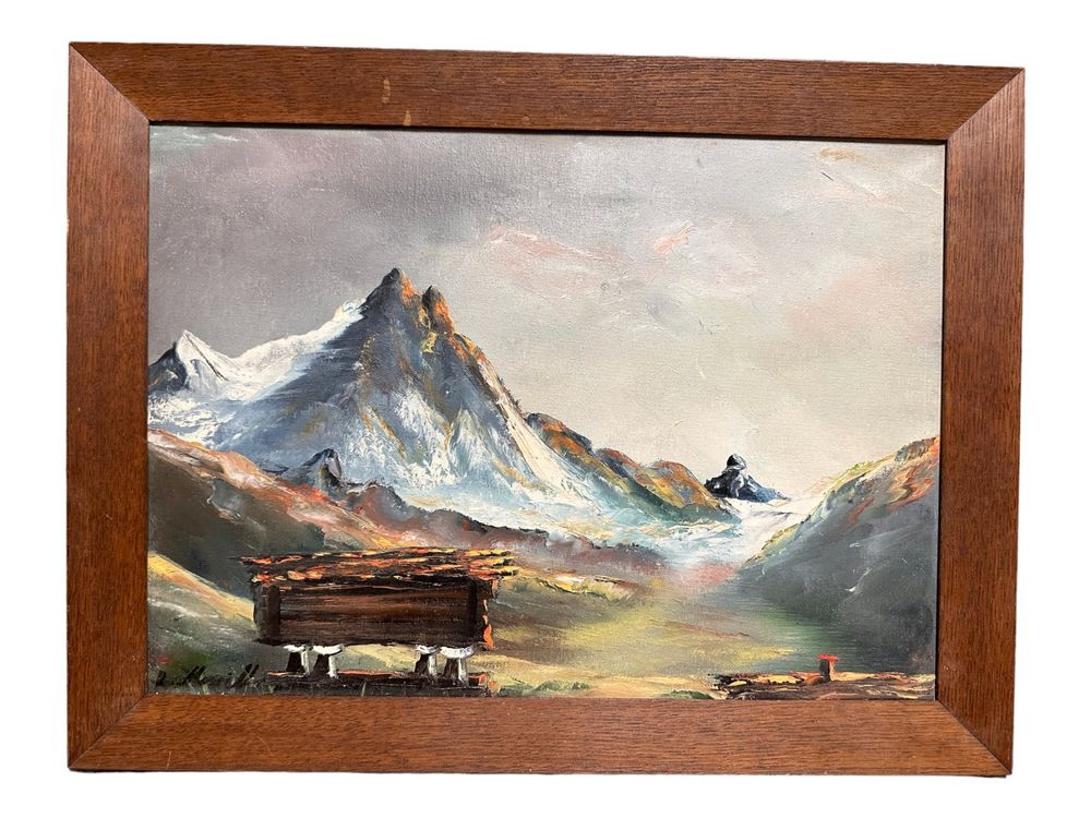 Tableau XIX Paysage de montagne Huile Sur Toile De Godchaux