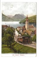 Vitznau (LU) Rigibahn - Dampfzug - Dorfpartie Kirche - 1910