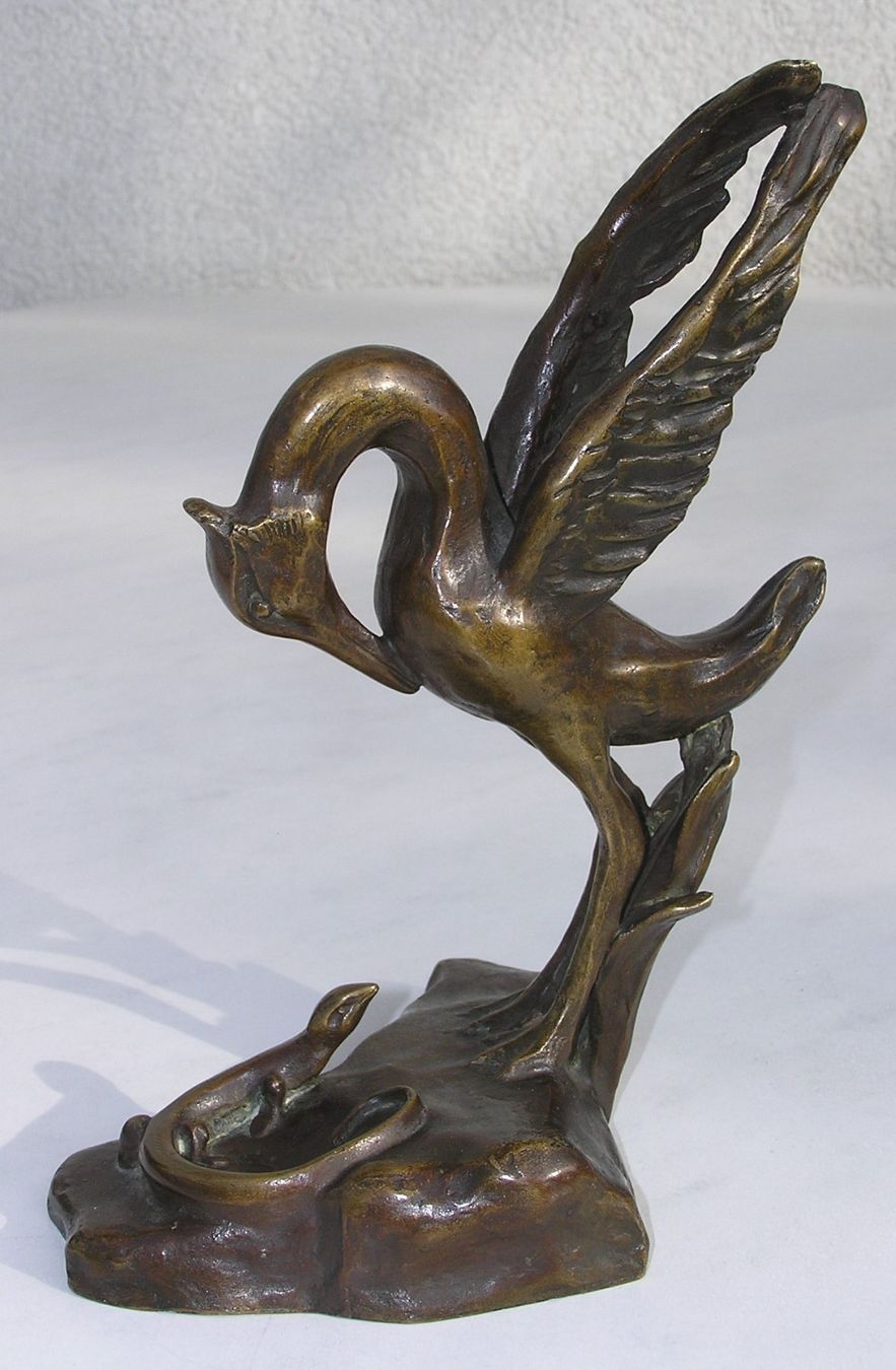 Statuette: ALTE SIGNIERTE BRONZE FIGUR VOGEL MIT EIDECHSE – Usato da Grenchen venduto da Antique-hunter 7