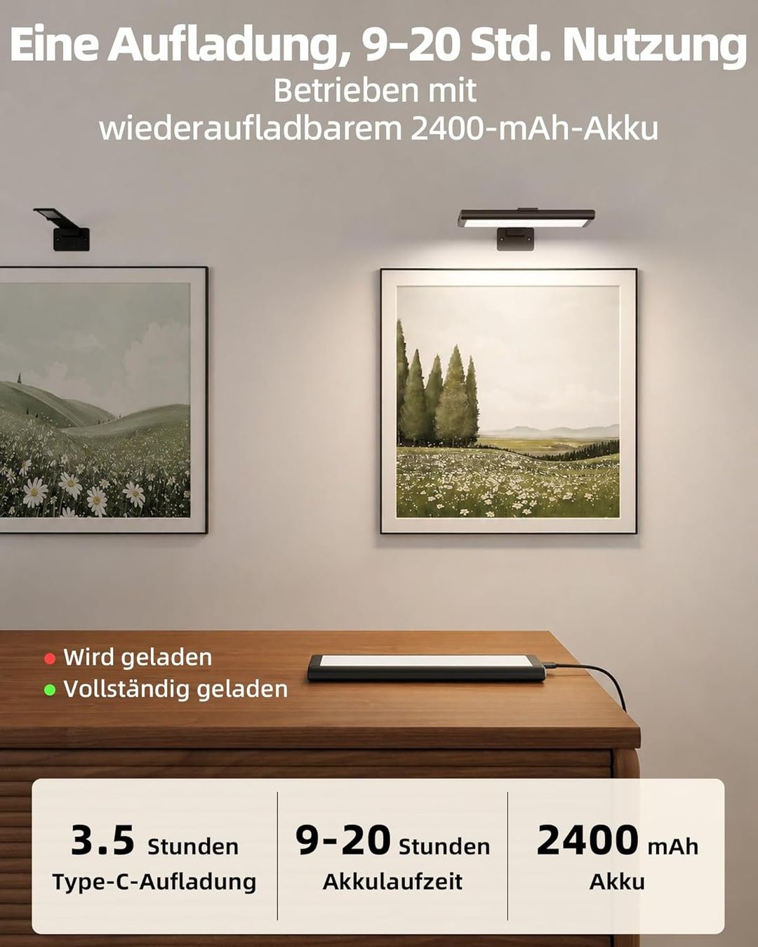 Lampade: Bildbeleuchtung LED Akku Wandleuchte 2er Set Schwarz – Nuovo e nell'imballaggio originale da Neuhausen venduto da apo_zn9s 4