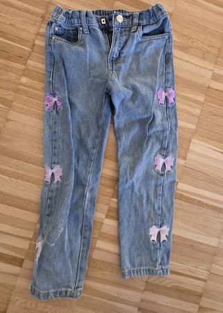 Mädchen Jeans blau mit Schleifen Grösse 122-128