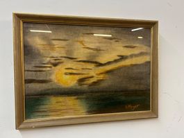 Pastell-Bild Sonnenuntergang am Bodensee von H. Meyer