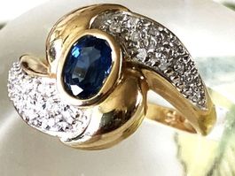 TOP SAPHIR BRILLANT Ring ca 0,80ct 585er GG **VERSAND**