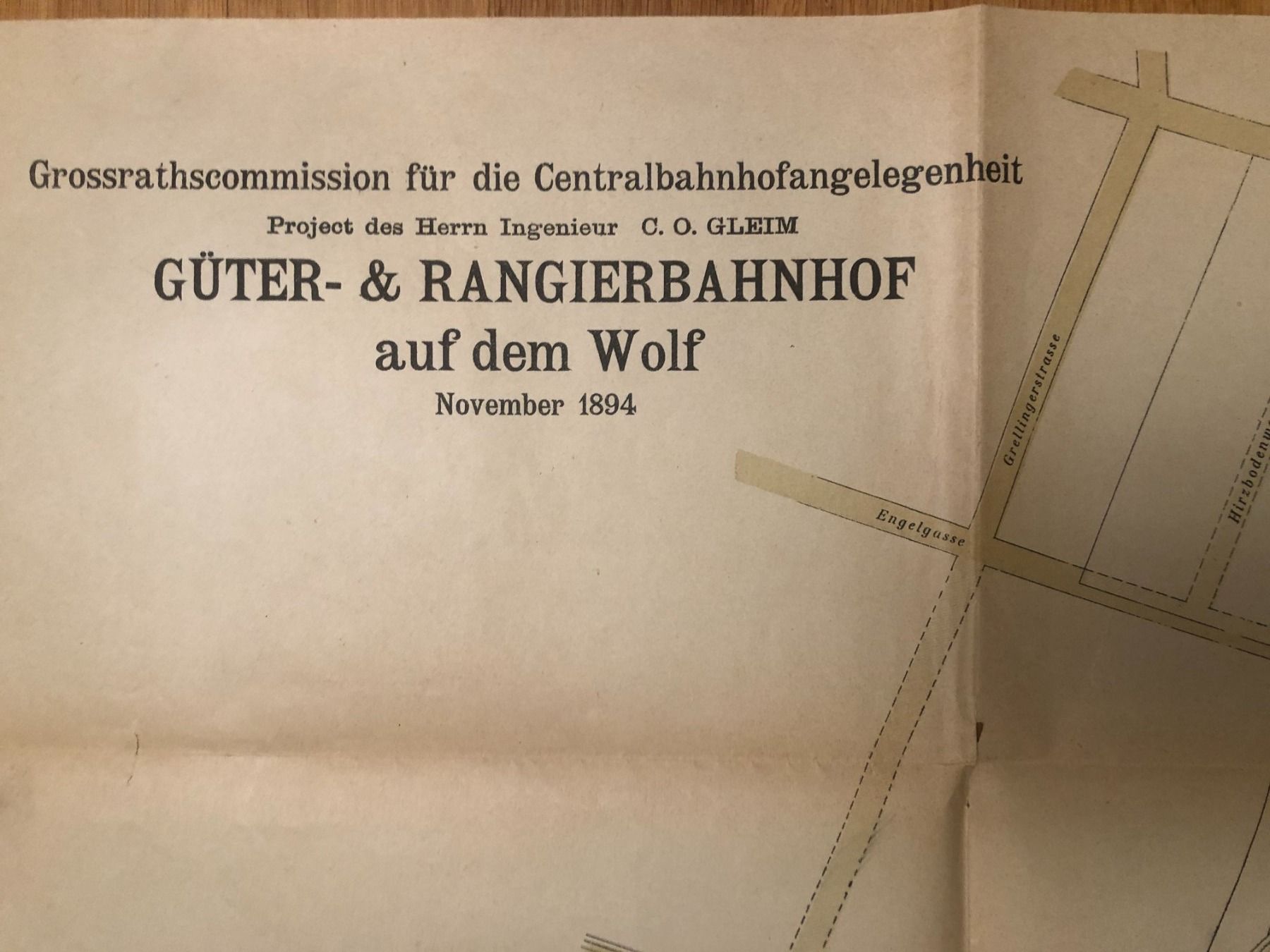 Grafica & Litografie: Güter- & Rangierbahnhof auf dem Wolf. Project C.O.Gleim 1894 – Usato da Zürich venduto da allp 1