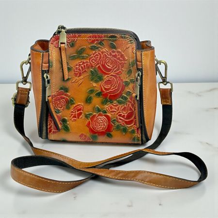 Sac à main en cuir véritable avec motif floral - Magnifique!