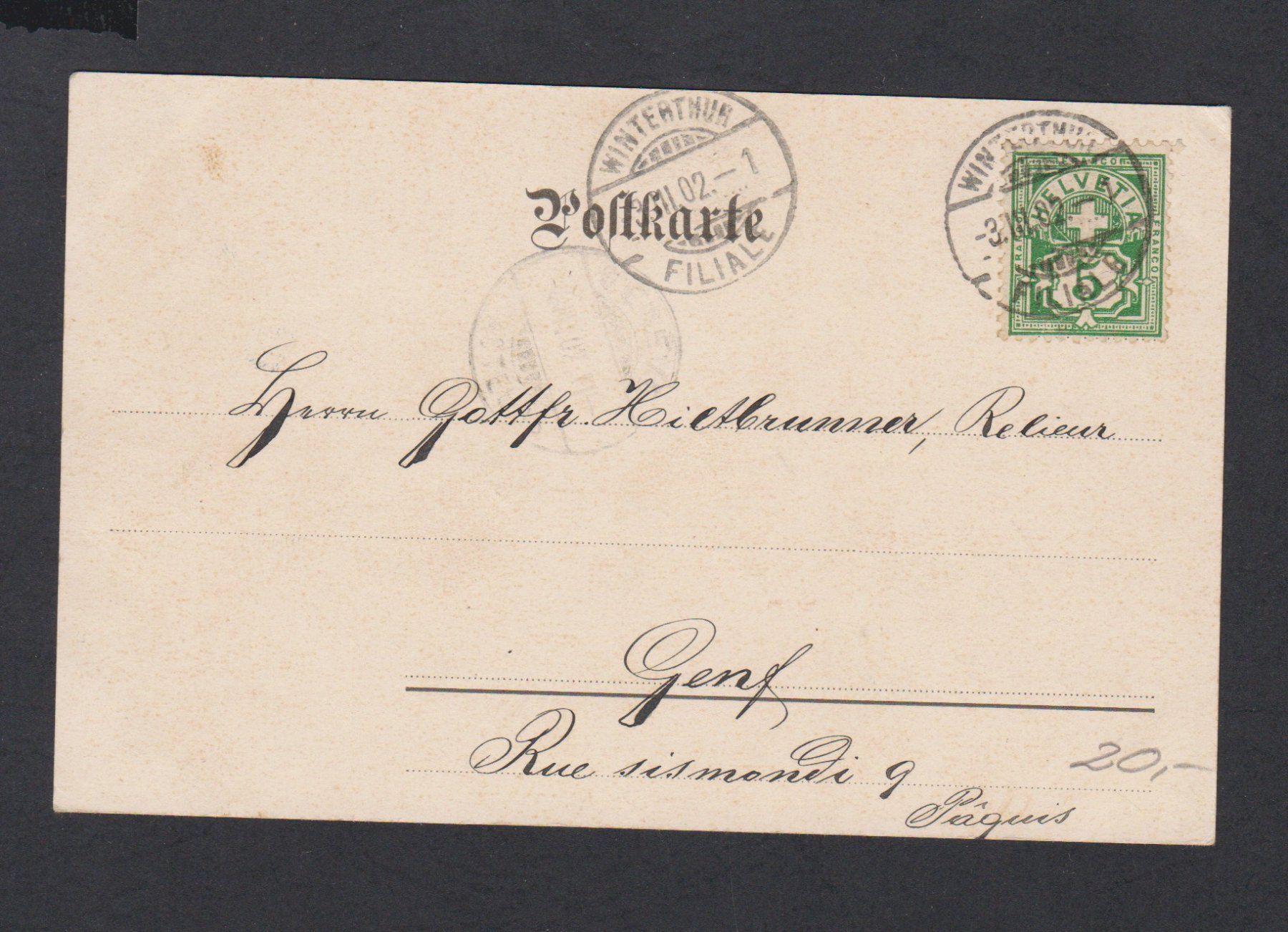 Cartoline postali: Winterthur   :   alte 4-Bild - Ansichtskarte von 1902 – Usato da Vitznau venduto da Ropaku 4