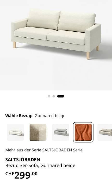 Divani: SALTSJÖBADEN Bezug 3er-Sofa, Gunnared beige – Nuovo e nell'imballaggio originale da Basel venduto da art_prk8 2