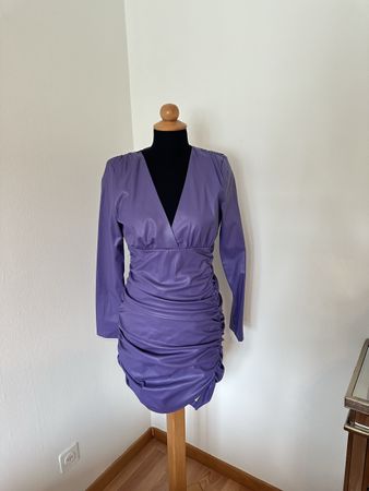 Zara Purple Faux Leather Party Dress, Ruched - Size L!