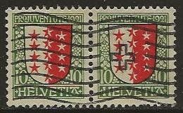 1921 Juventute  10 Rp. Wallis, lose im Paar gestempelt