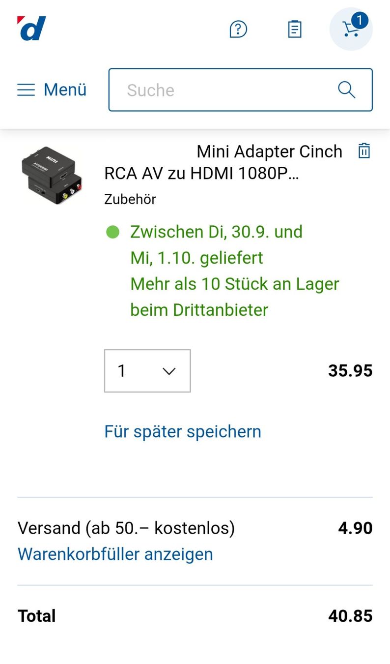 Adattatori: Composite -> HDMI Adapter (Digitec CHF 40.85) RCA cinch AV – Nuovo e nell'imballaggio originale da Uster venduto da -FPS- 6