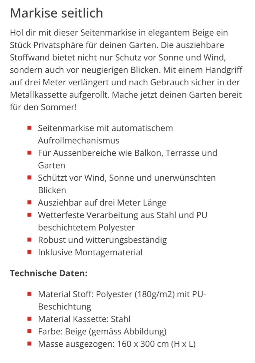 Tende da sole: Seitenmarkise – Usato da Lausen venduto da Mysli1 5