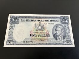 New Zealand 5 Pounds fast bankfrisch 