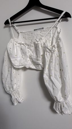 Blouse ZARA blanc à pois dorés taille S état neuf
