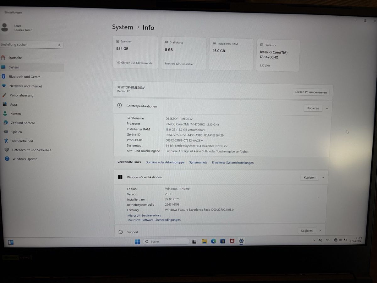 Medion Notebook: ERAZER Major X20,Gaming Notebook – Usato da Adliswil venduto da dia_htj5 2