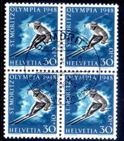 1948 OLYMPISCHE WINTERSPIELE ST. MORITZ 4ERBLOCK GEST. -K533