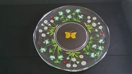 Glasteller gross mit Blumenmuster