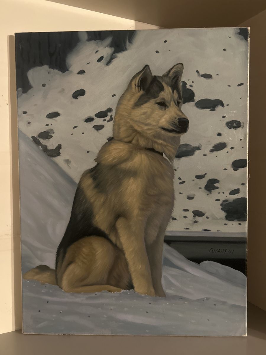 Dipinti: Gemälde "Hund im Schnee" von Gerasak, 1997, Original – Usato da Glarus venduto da KunstWerkEr-LS87