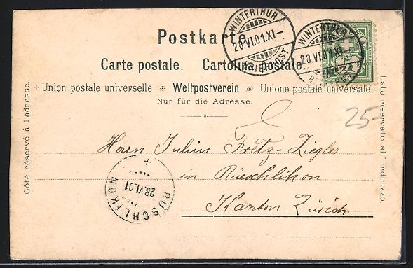 Cartoline postali: C. Steinmann: Winterthur, Blick vom Bäu – Usato da Berlin venduto da bartko-reher 1