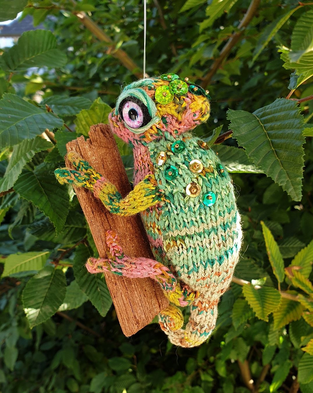 Statuette: Handgestrickten Chamäleon  OOAK Dekor – Nuovo (secondo la descrizione) da Gelterkinden venduto da Macrameed 1