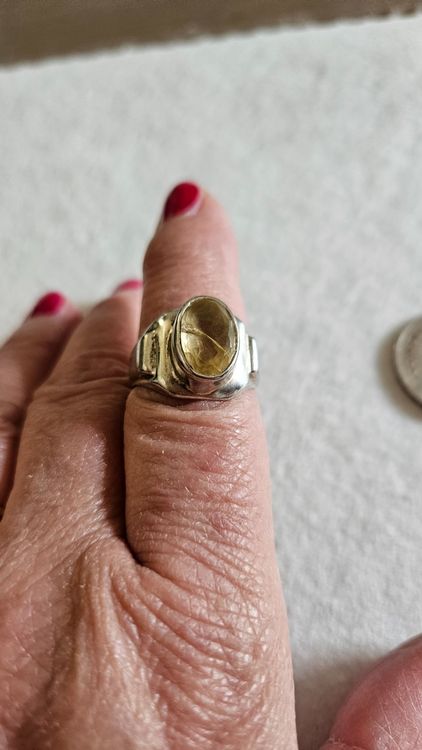 Bague Vintage En Argent Sterling Avec Citrine Naturelle - J. Truffeli - Années 70 - Taille 52/53