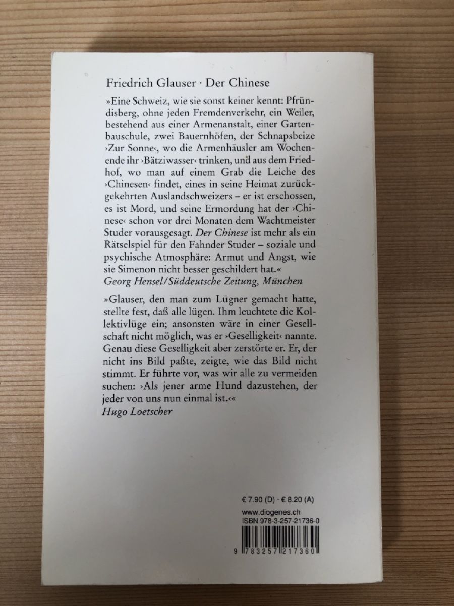 Libri: Friedrich Glauser: Der Chinese - Ein spannender Krimi – Usato da Bremgarten b. Bern venduto da eblake 1