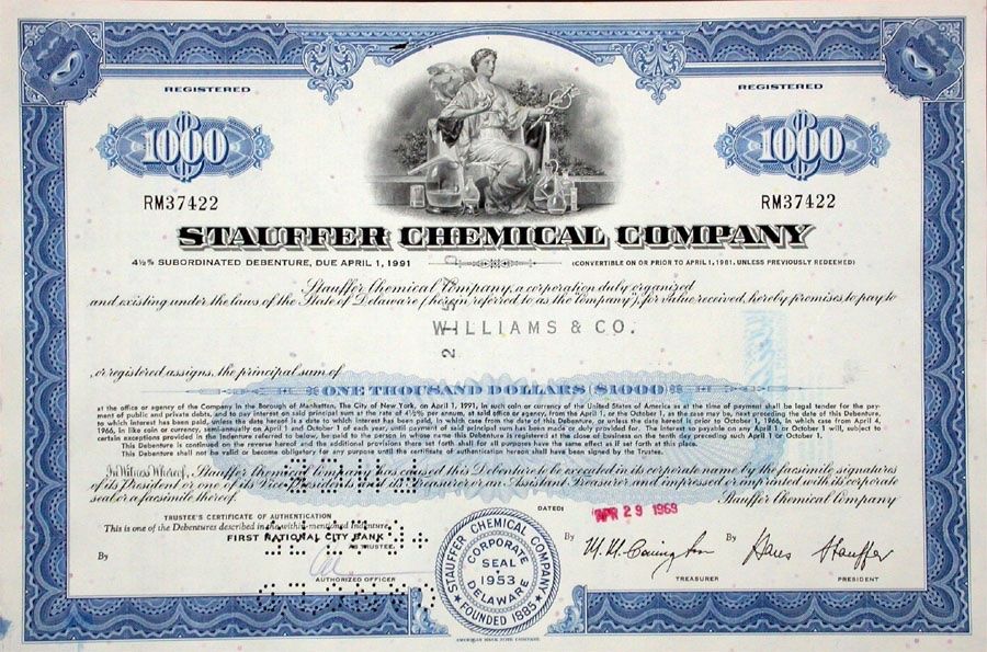 Documenti: Stauffer Chemical Company - 1969 – Usato da Solothurn venduto da Sgasche