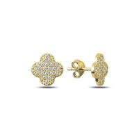 Ohrstecker Kleeblatt gold 925 Silber Zirkonia 9mm