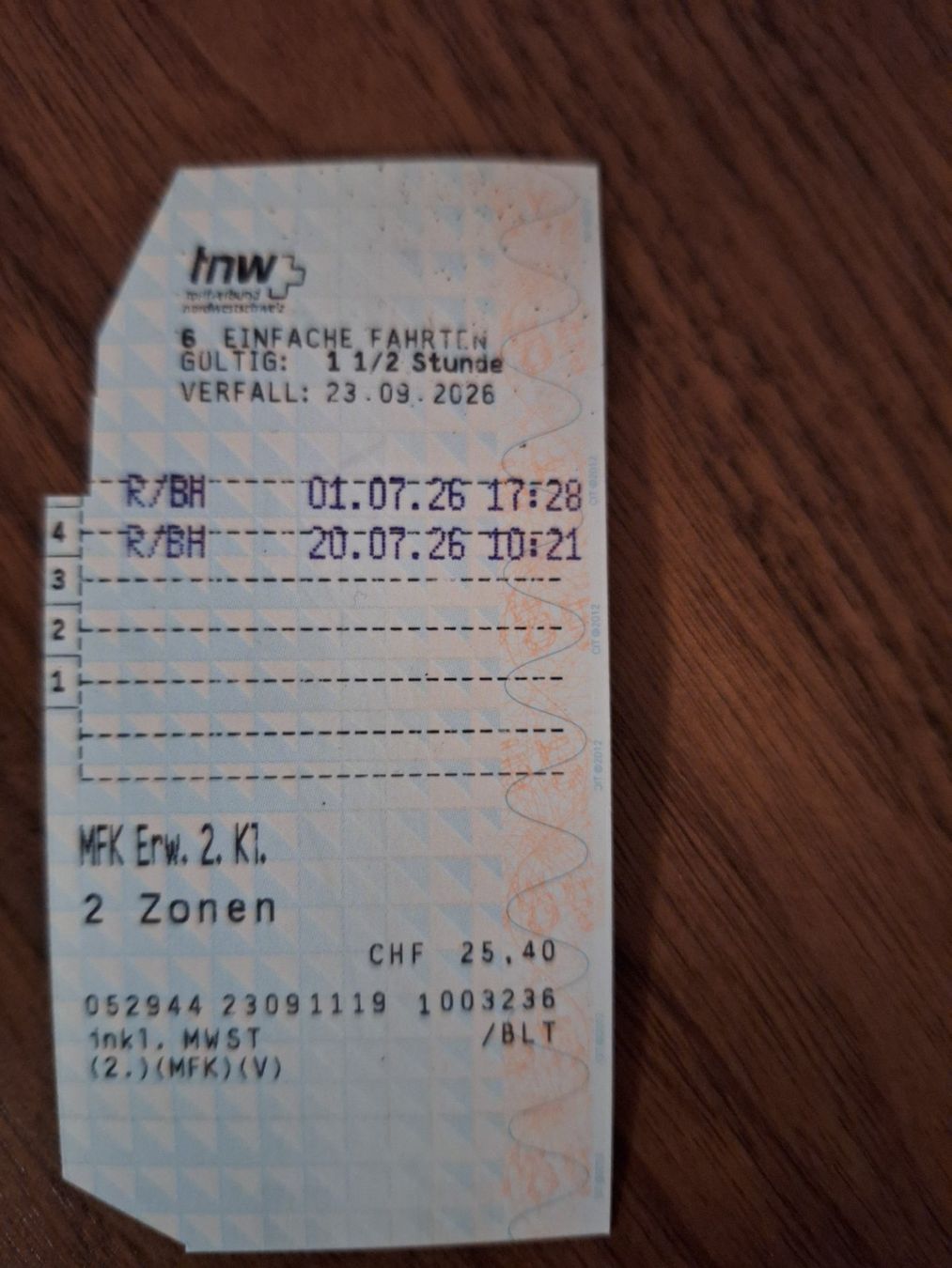 Tickets: TNW Tramkarte – Gebraucht aus birsfelden von ceyve