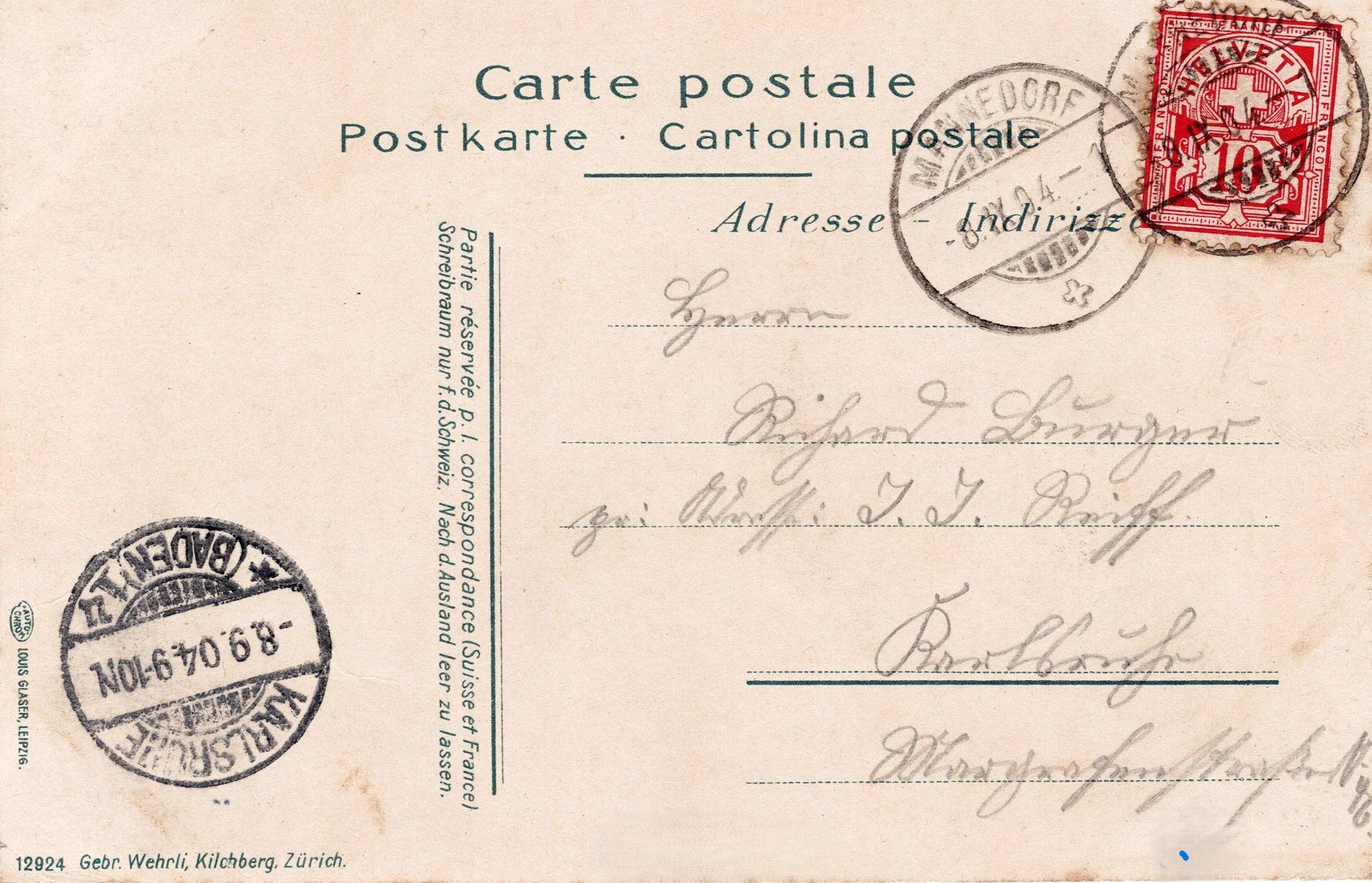 Ansichtskarten: Wädenswil Dampfer 1904 vor Männedorf – Gebraucht aus Sevgein von WHaelmi 1