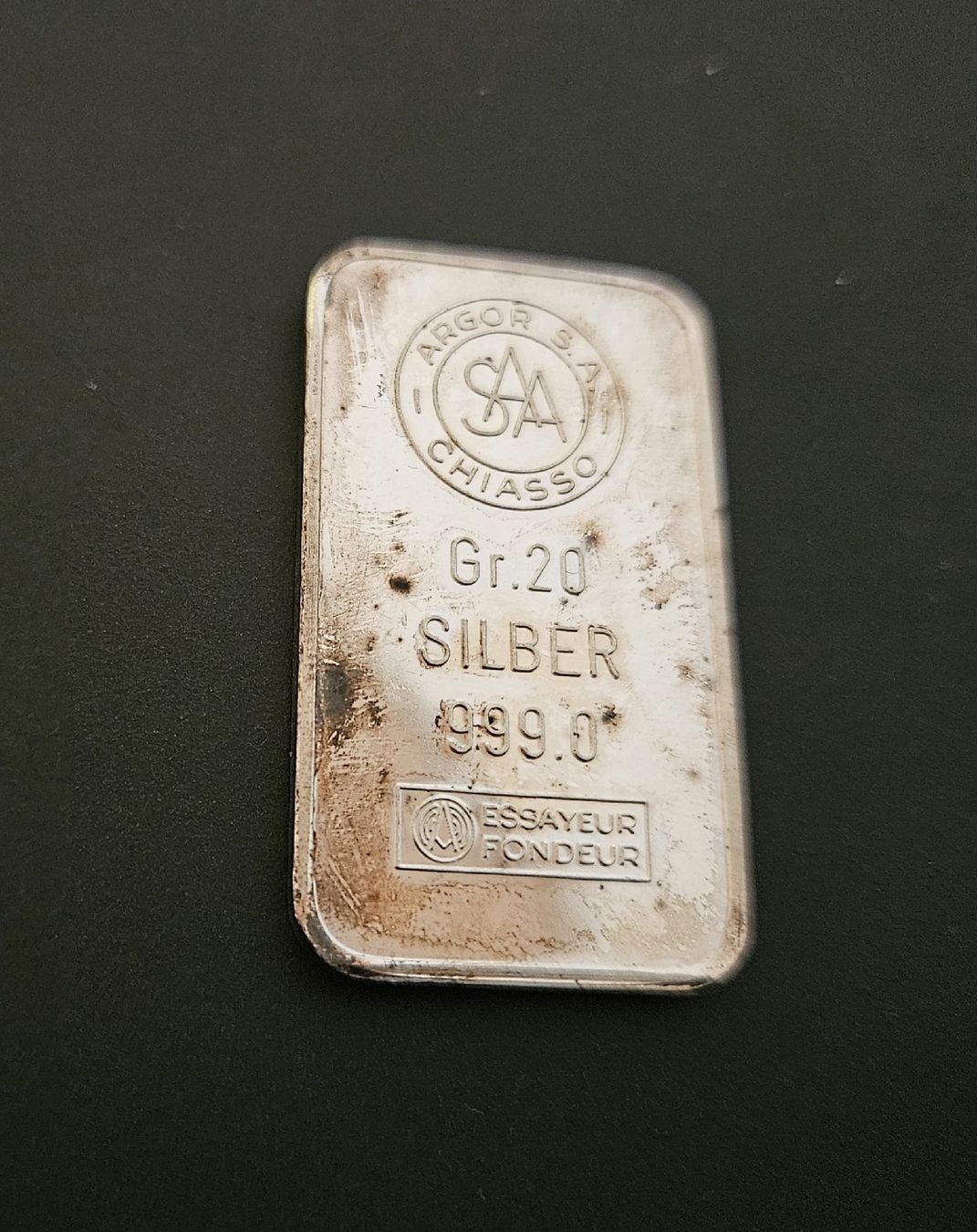 Metalli preziosi: Silberbarren 20 Gramm Argor S.A. Chiasso – Usato da Winterthur venduto da ManuM88
