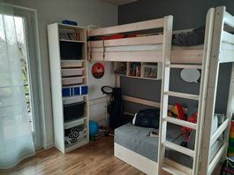FLEXA Kinder-Hochbett inkl. Sofabett, weiss lasiert