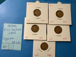 SUISSE : 5 X1 CENTIME 1938 - SUPERBE