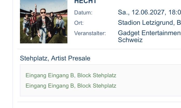 Tickets: 2x Hecht Tickets – Neu und originalverpackt aus Dagmersellen von v.w