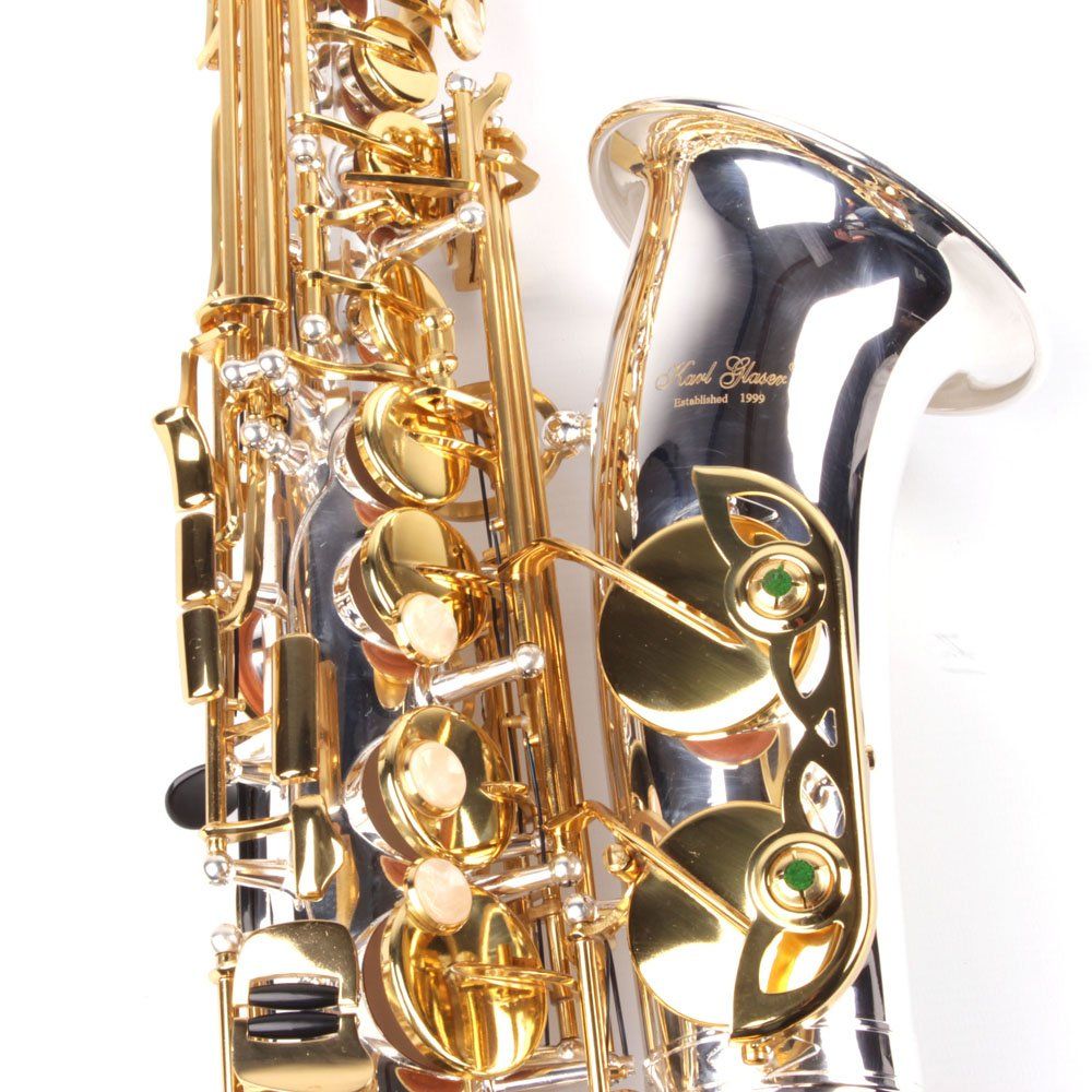 Karl Glaser Strumenti musicali: Alt Saxophon versilbert + Messingklappen, mit Koffer, NEU – Nuovo e nell'imballaggio originale da Lostallo venduto da Guddah78 3