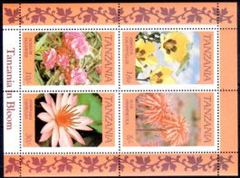 TANSANIA 1986 BLOCK MIT 4 MARKEN BLUMEN **POSTFRISCH** -W318