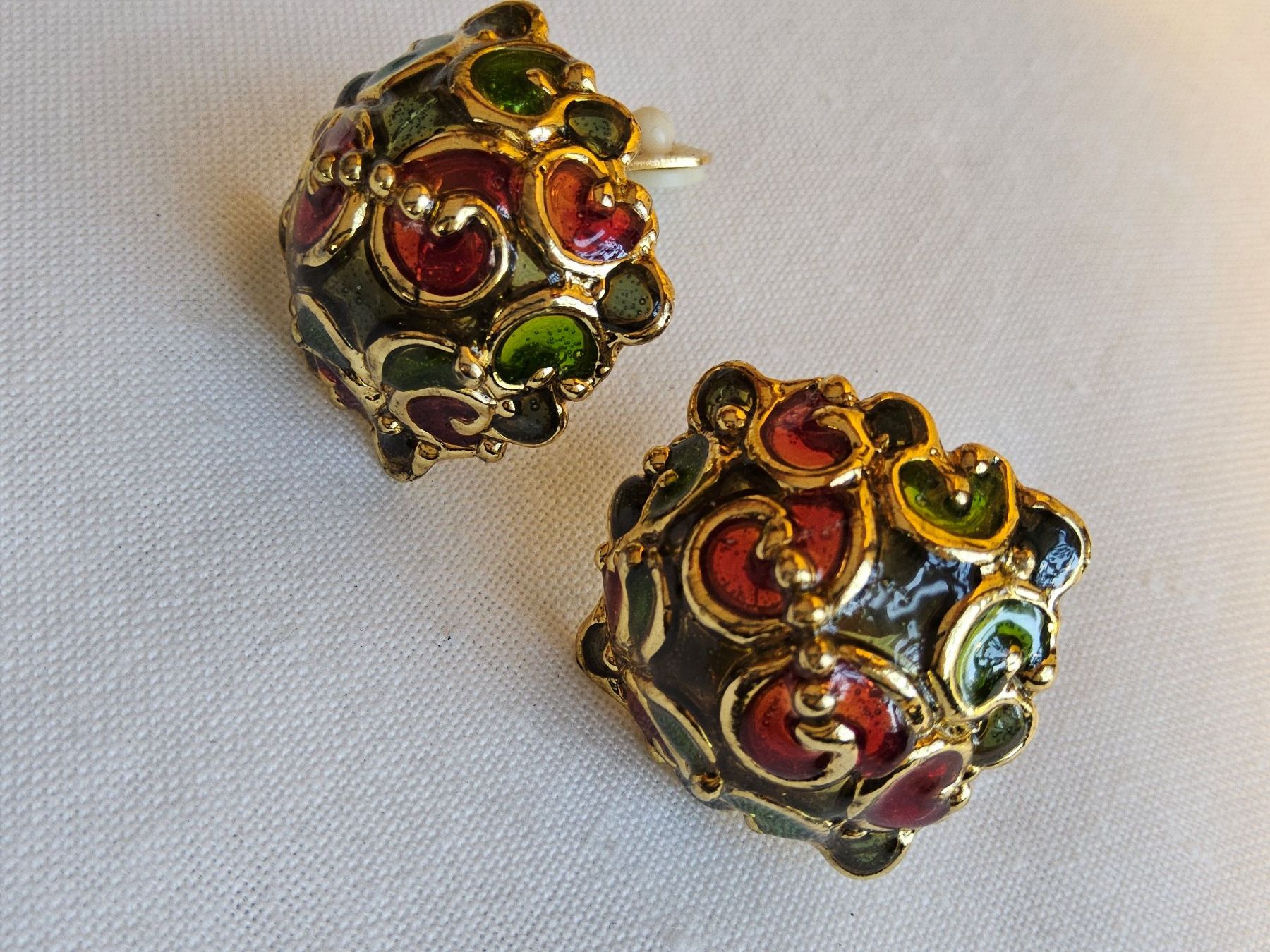 Orecchini pendenti & Orecchini a lobo: Wunderschöne Vintage Glas Ohrclips Goldfarben – Usato da Zürich venduto da sanwit 3